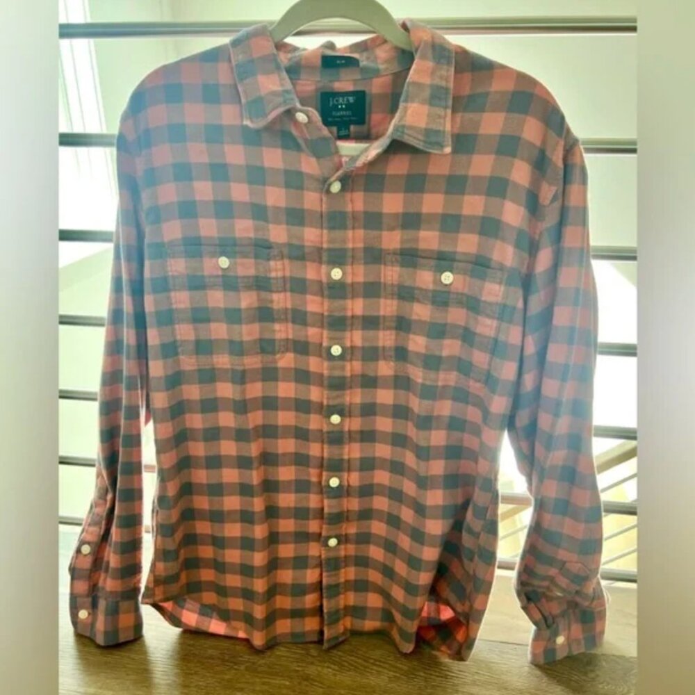J Crew XL Orange and Gray Slim Flannel